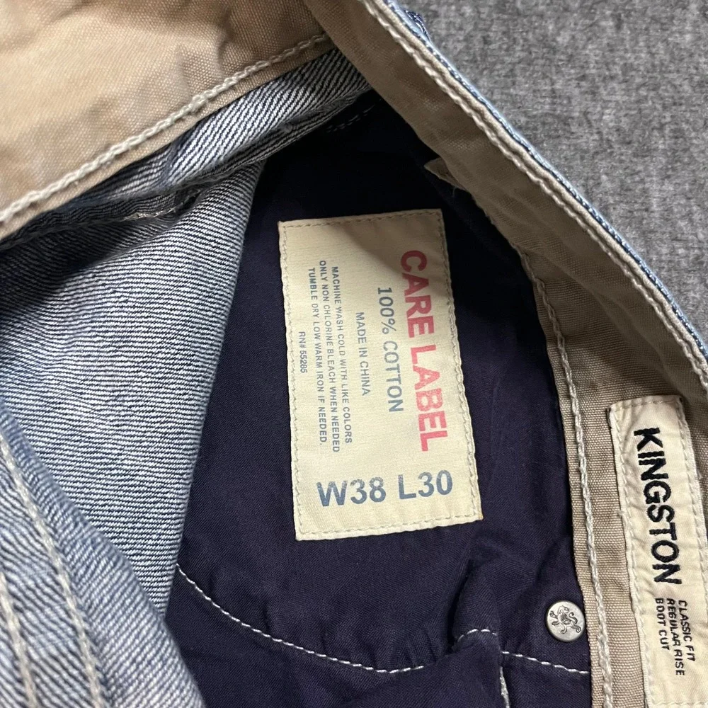 Express Kingston Baggy Y2K Flared Bootcut Jeans Mens 38x30 Blue Distressed Denim